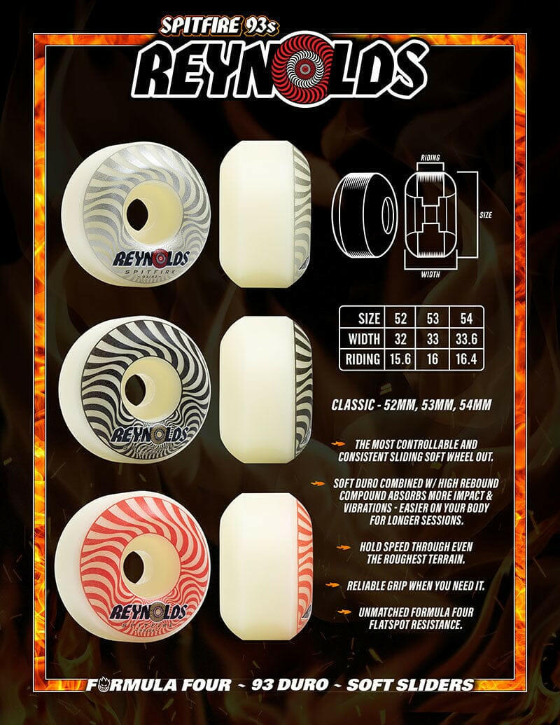 Spitfire - F4 Reynolds Classic 52MM 93A Skateboard Wheels.