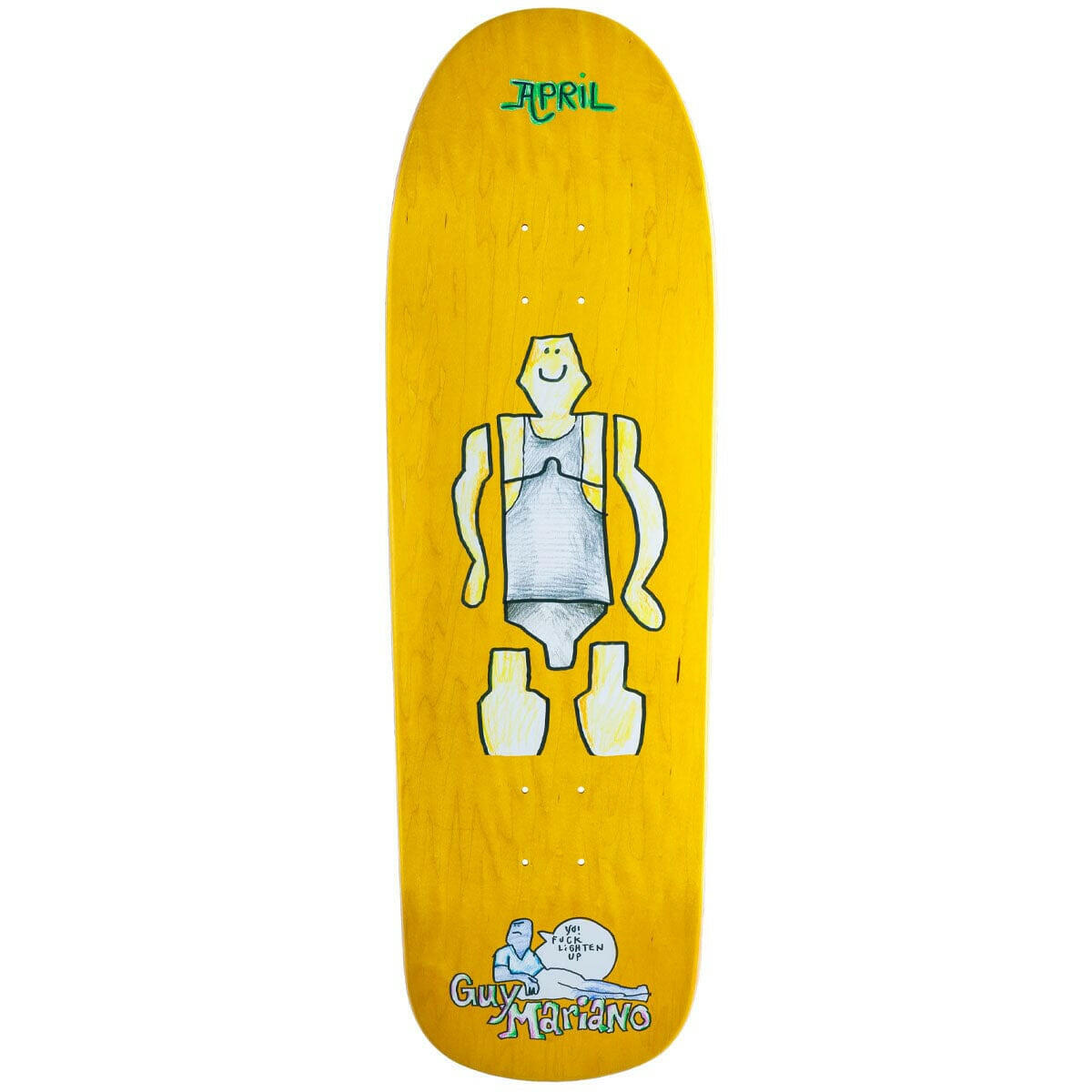 April - Guy Mariano Guy By Gonz Yellow 9.6 Skateboard Deck.