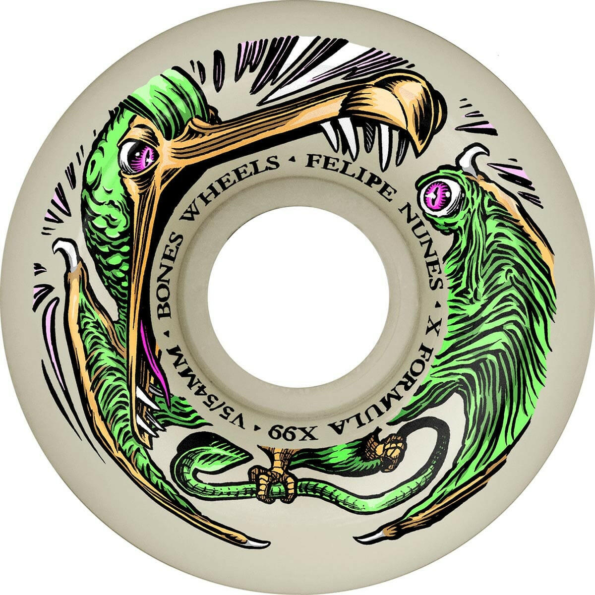 Bones - XF Nunes Dino-Sortas 54MM 99A V5 Side-Cut Skateboard Wheels.