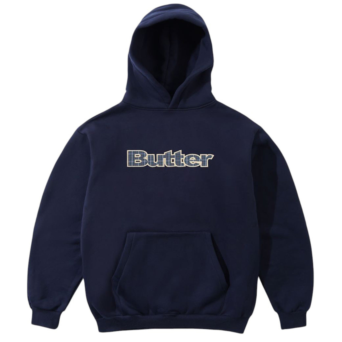 Butter Goods Plaid Logo Applique Hoodie Navy