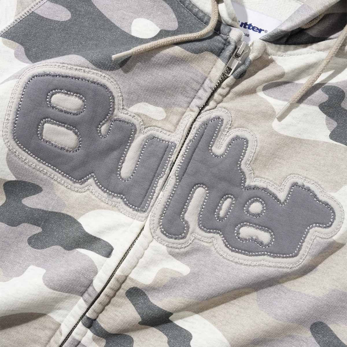 Butter Goods Stretch Zip-Thru Hoodie Snow Camo Detail