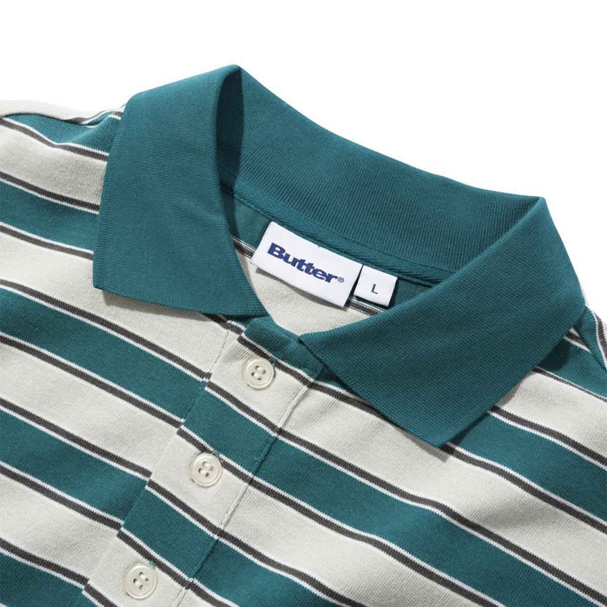 Butter Goods Witness Stripe Polo Grey/Teal Detail