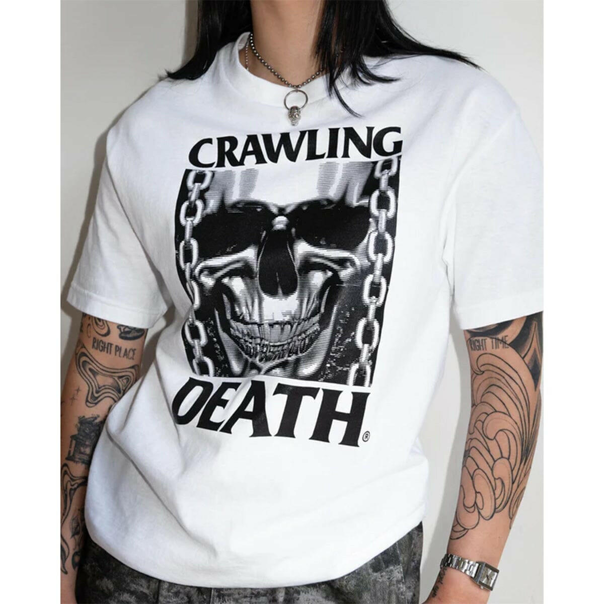 Crawling Death - TV Skull Tee White.