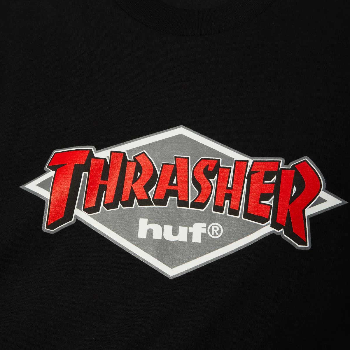 Huf Thrasher Logo Tee Black Detail