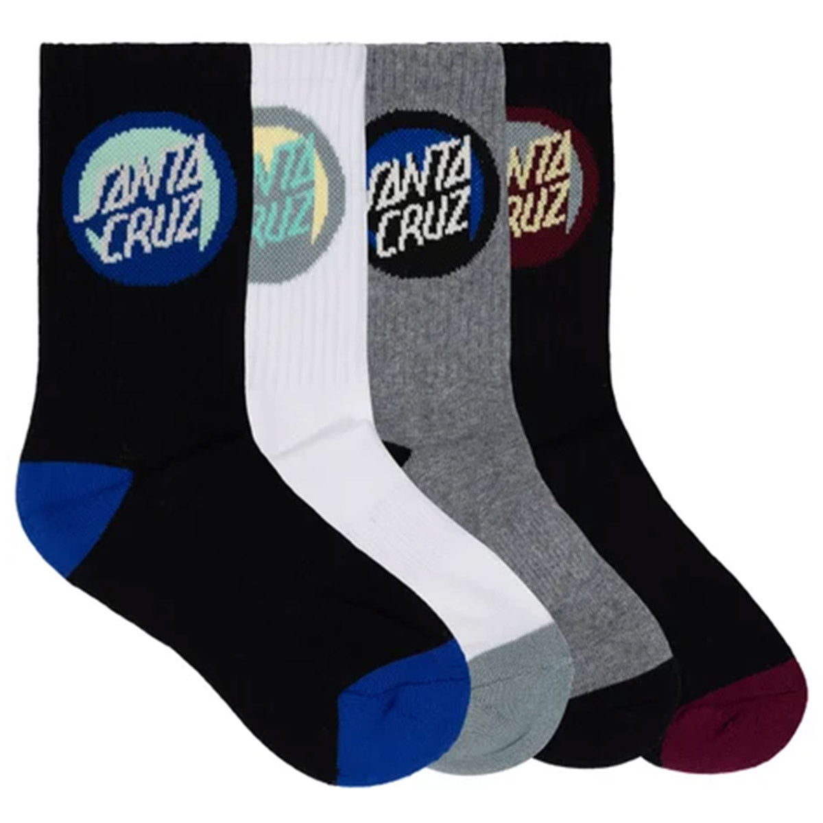 Santa Cruz - Bold Shadow Dot 4 Pack Youth Socks Black/White/Grey Marle.