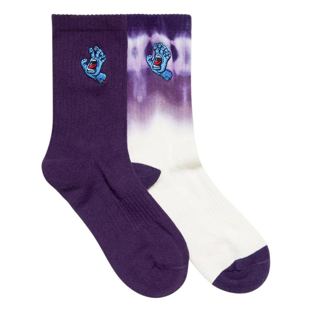 Santa Cruz - Screaming Hand 2 Pack Youth Socks Cream Tie Dye/Purple.