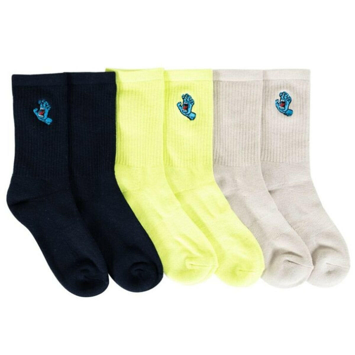 Santa Cruz - Screaming Hand Crew 3 Pack Youth Socks.