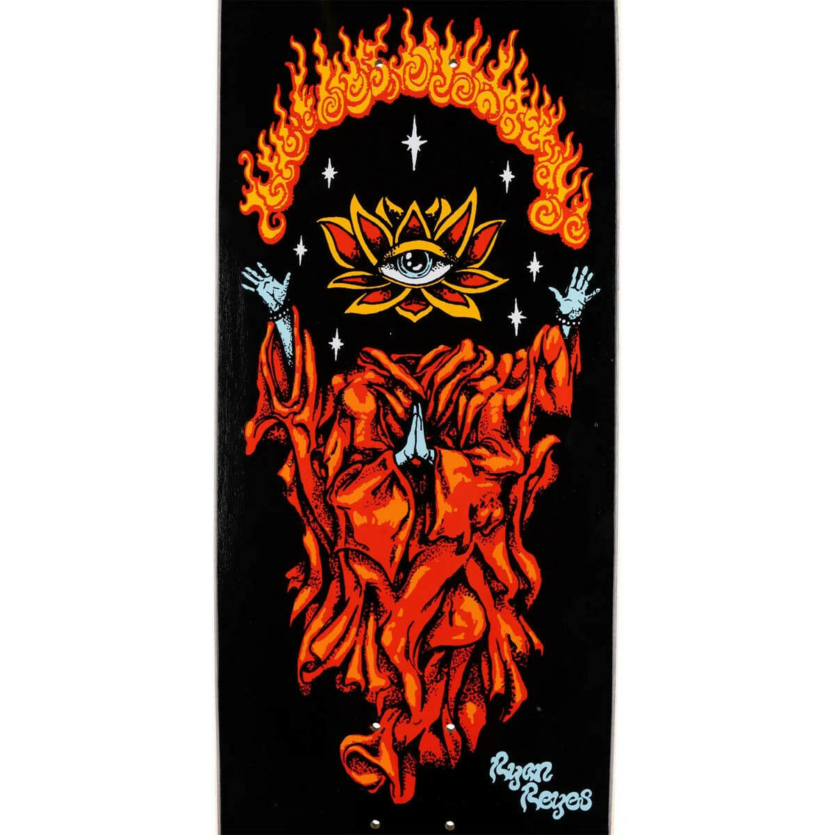 Welcome - Ryan Reyes Rebirth on Baculus 2 Black 9.0 Skateboard Deck.
