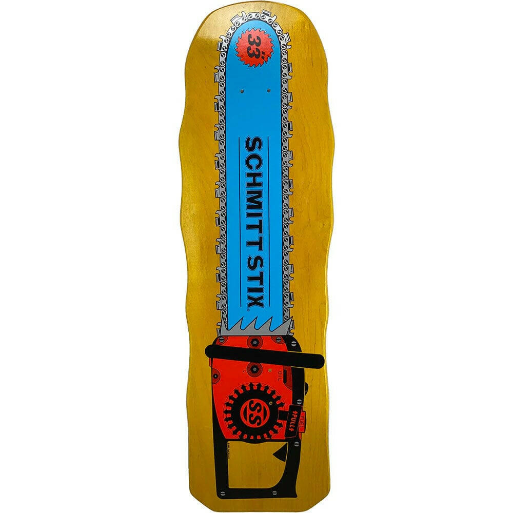 Schmitt Stix - Chainsaw Yellow 10.0 Reissue Skateboard Deck.