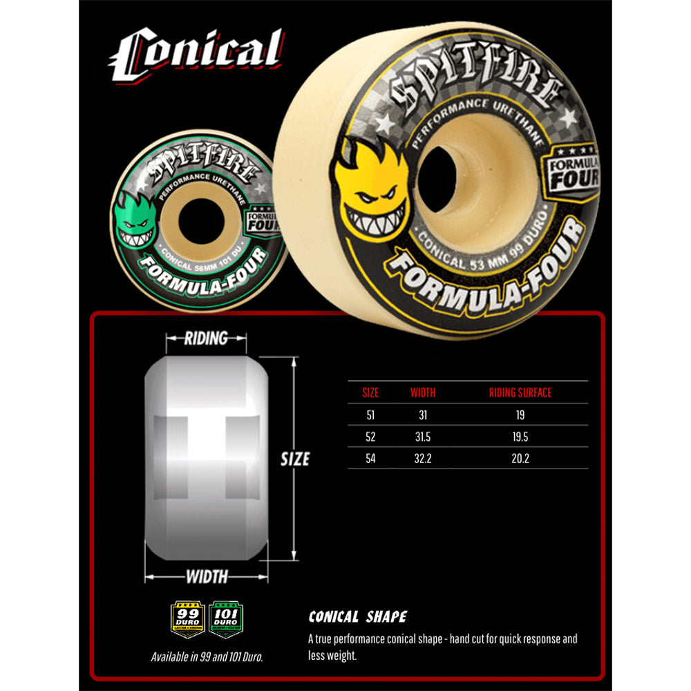 Spitfire - F4 Conical 52MM 101A Skateboard Wheels