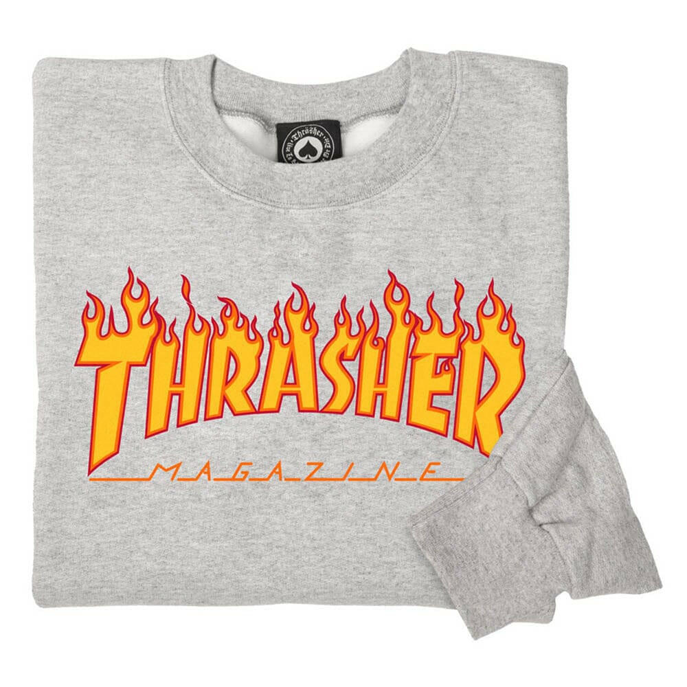 Thrasher - Flame Logo Crew Grey.