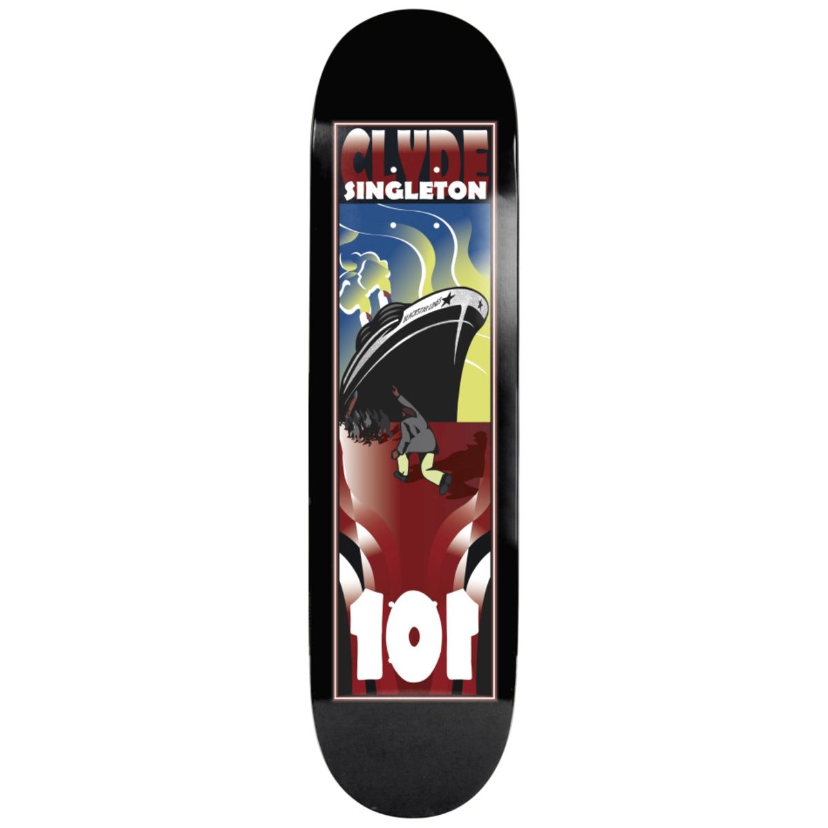 101 Clyde Singleton Windrush 7.5 Reissue Skateboard Deck Black - front/graphic view