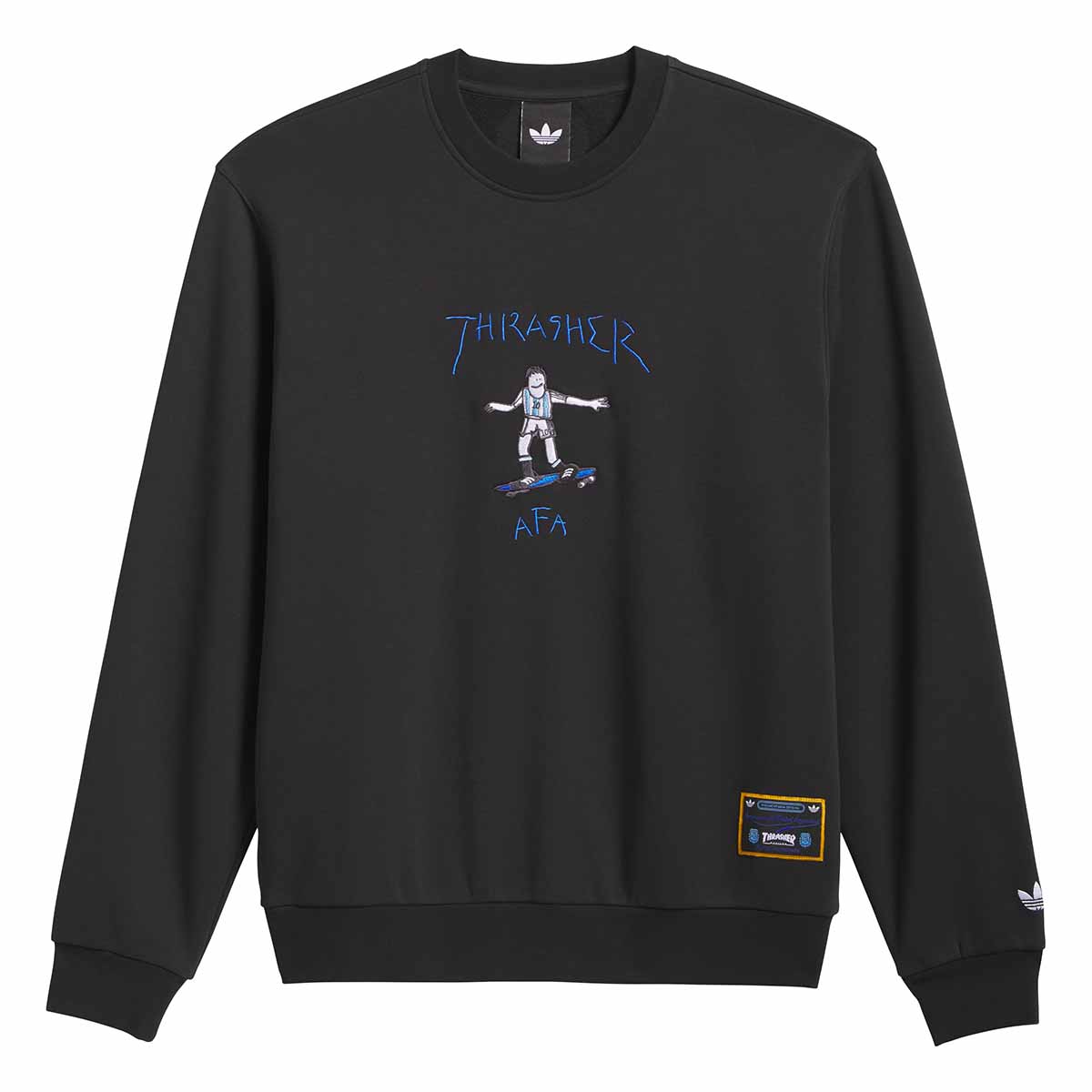 Adidas Thrasher X Argentina Crew Black Front