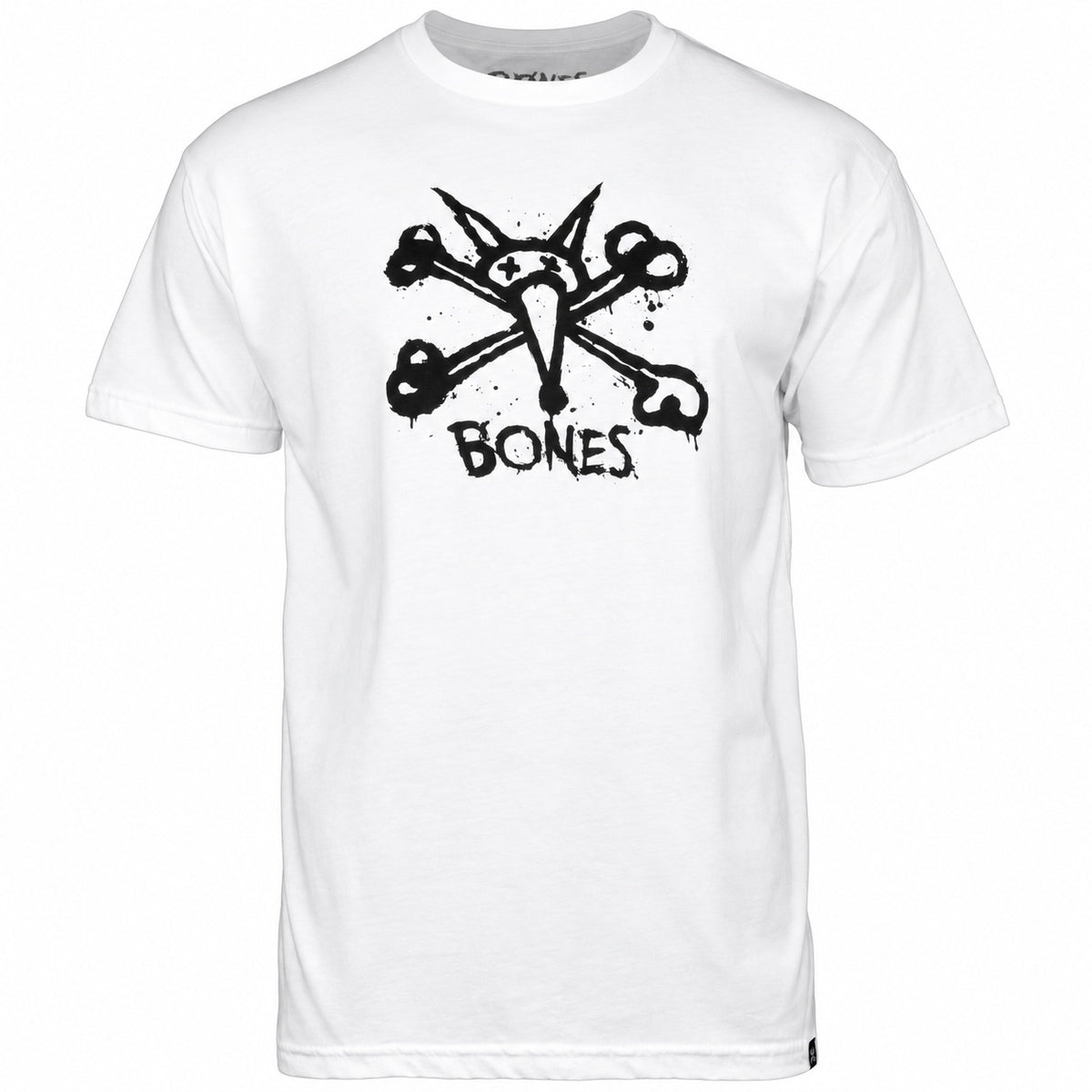 Bones Central tee White with black graphic, front view