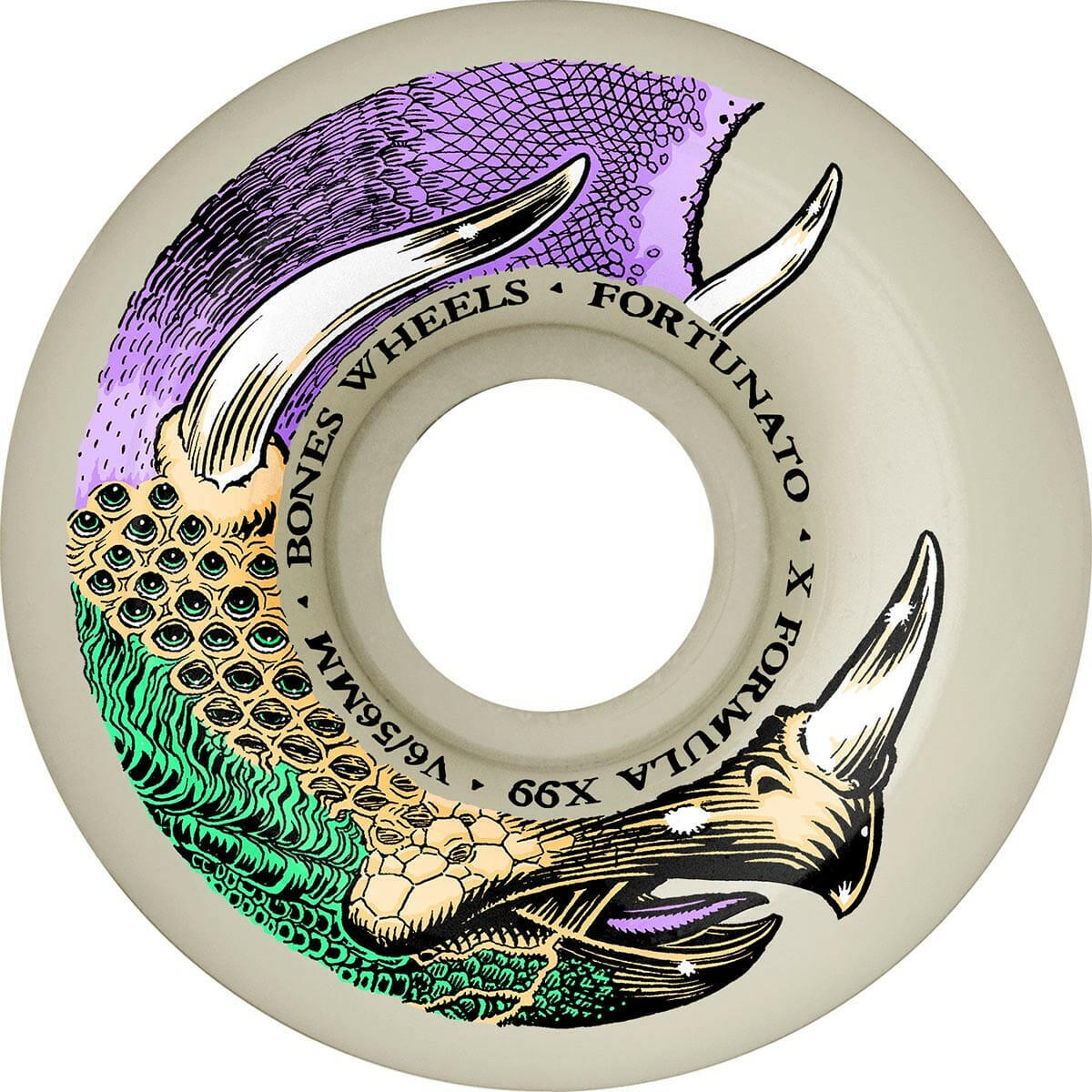 Bones - XF Fortunato Dino-Sortas 56MM 99A V6 Wide-Cut Skateboard Wheels.