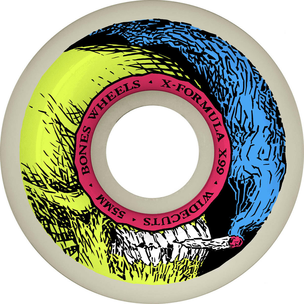 Bones - XF Smokin Skull 55MM 99A V6 Widecut Skateboard Wheels.