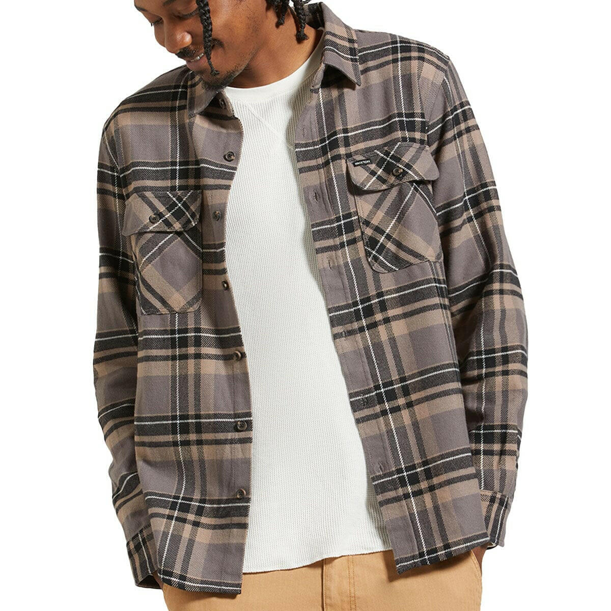 Brixton - Bowery Flannel Charcoal/Black/Cinder Grey.