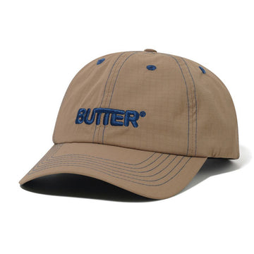 Butter Goods Nylon Rounded Logo 6 Panel Cap Sand Front.