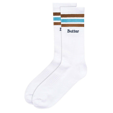 Butter Goods - Stripe Socks White/Brown/Turquoise.