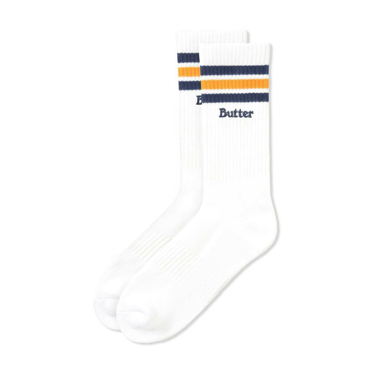 Butter Goods - Stripe Socks White/Navy/Orange.