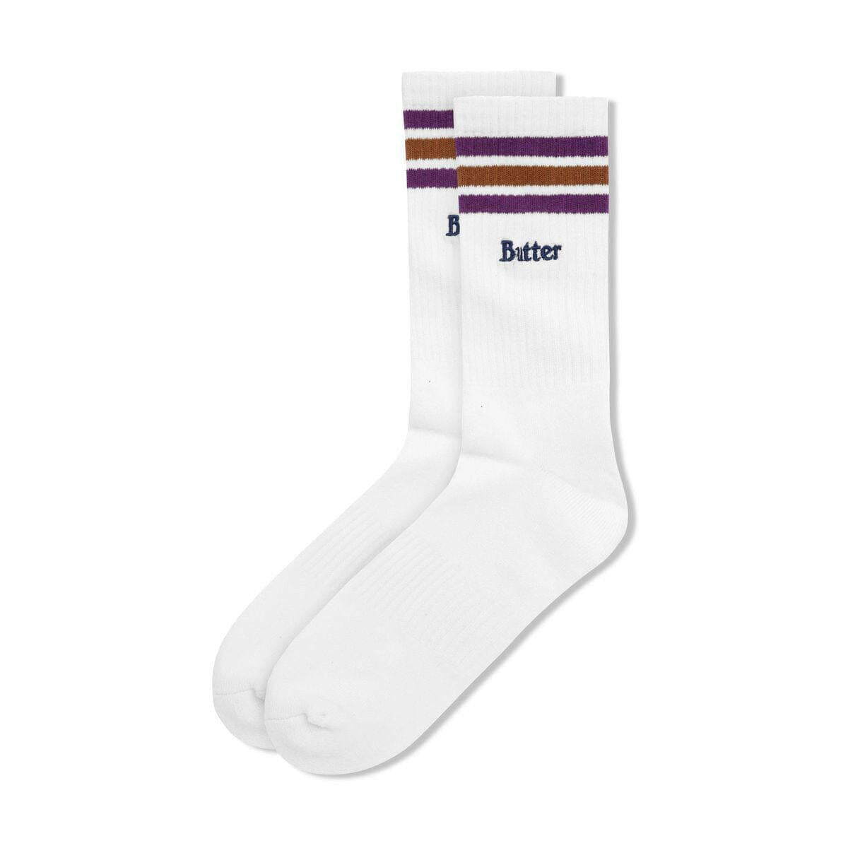 Butter Goods - Stripe Socks White/Purple/Brown.