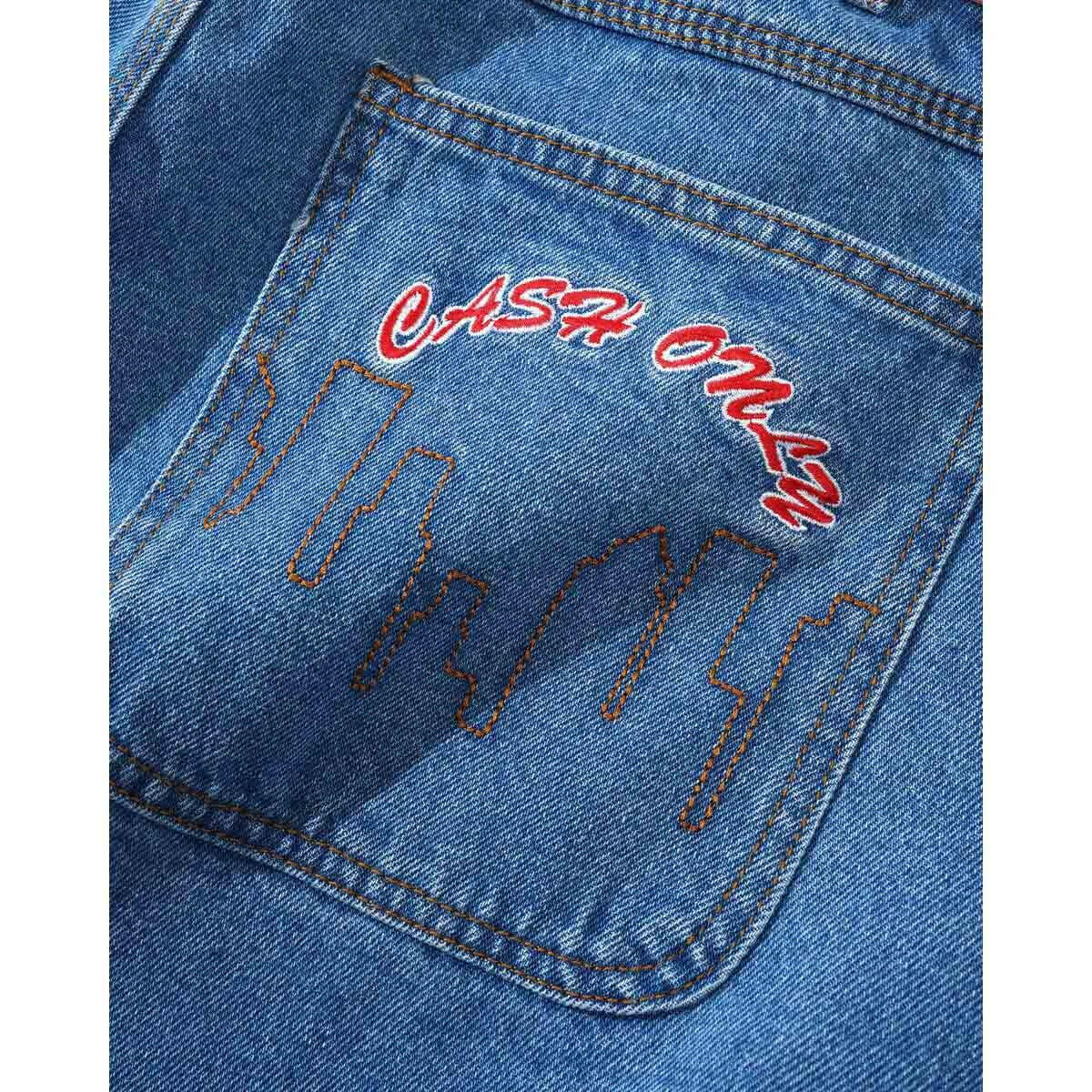 Cash Only Logo Denim Shorts Washed Indigo Detail 1