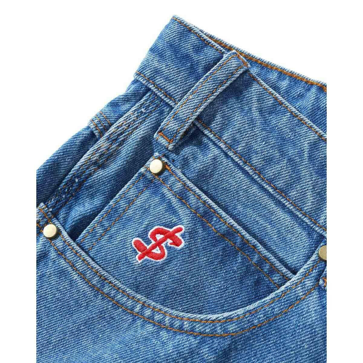 Cash Only Logo Denim Shorts Washed Indigo Detail 2
