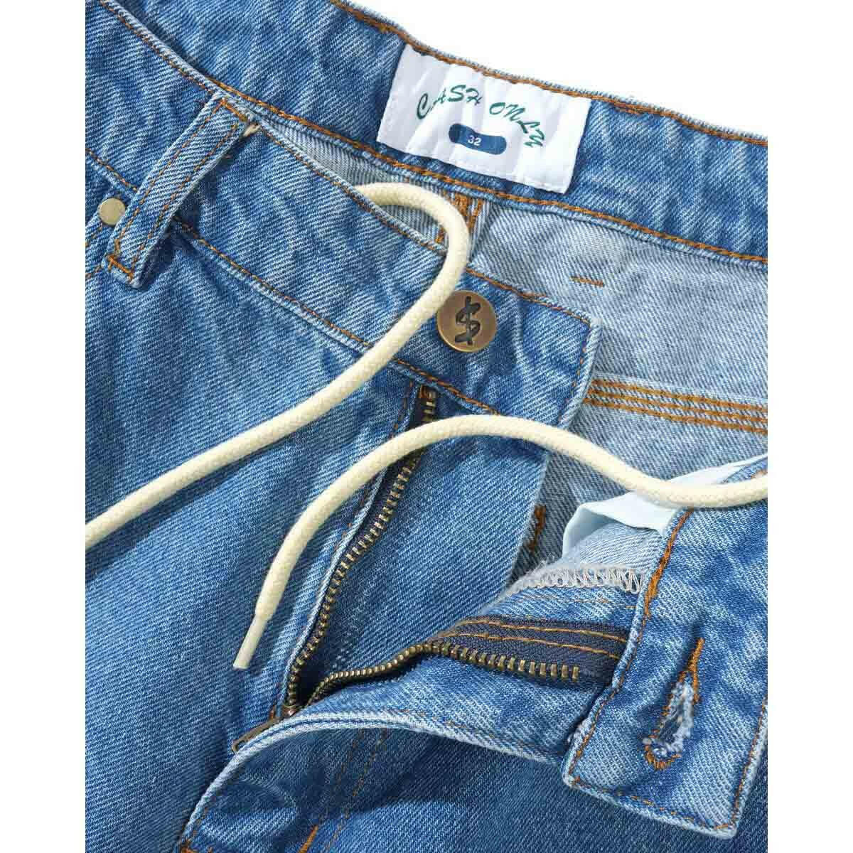 Cash Only Logo Denim Shorts Washed Indigo Detail 3