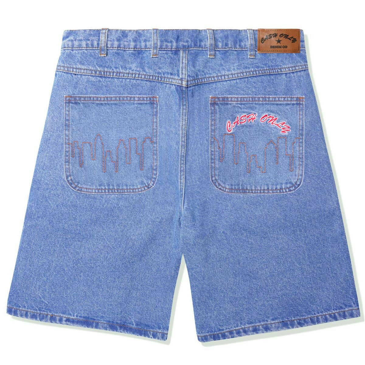 Cash Only Logo Denim Shorts Washed Indigo Back