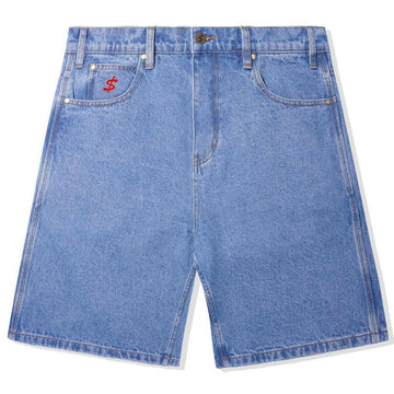Cash Only Logo Denim Shorts Washed Indigo.