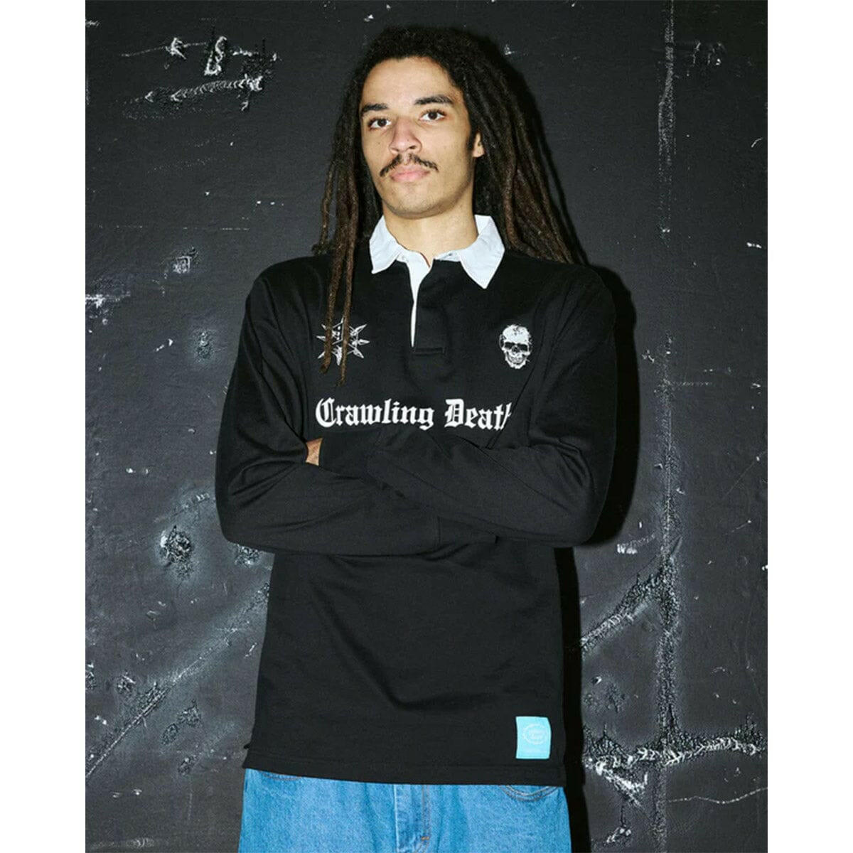 Crawling Death - Spike Dice Rugby Shirt Black.