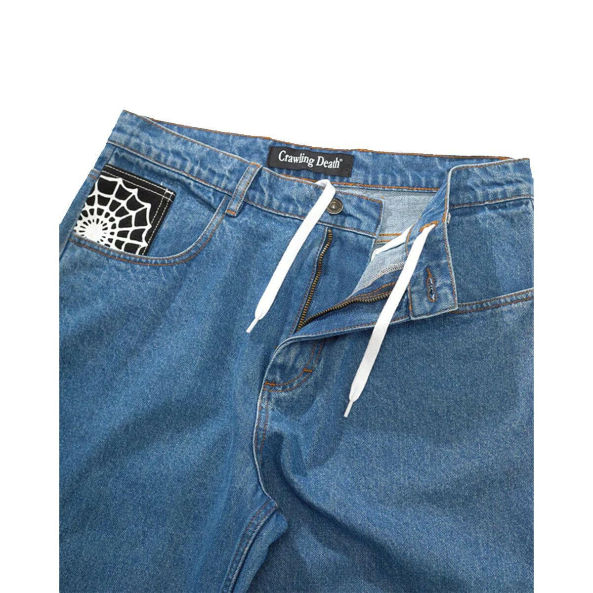 Crawling Death - Web Denim Jeans Mid Blue.