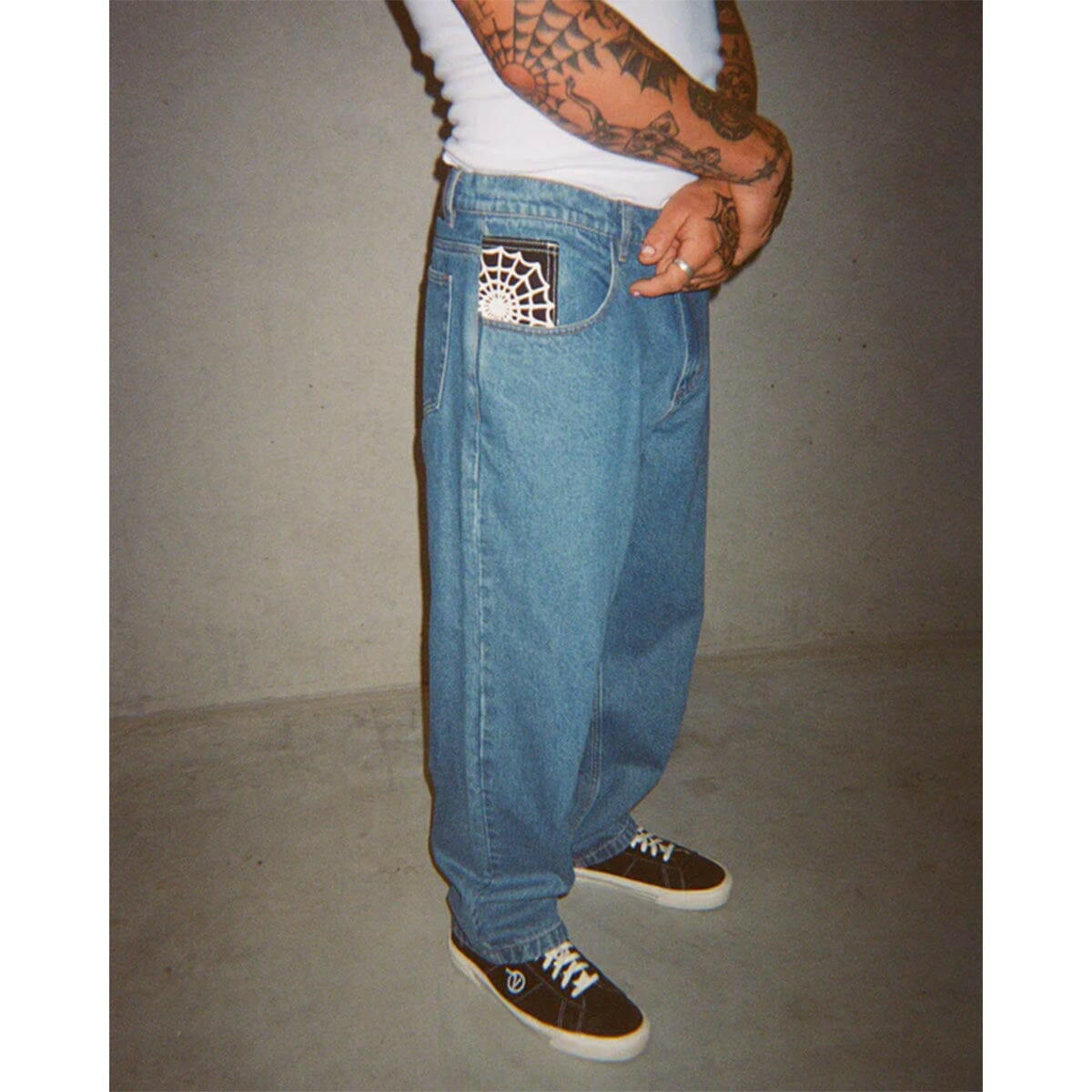 Crawling Death - Web Denim Jeans Mid Blue.