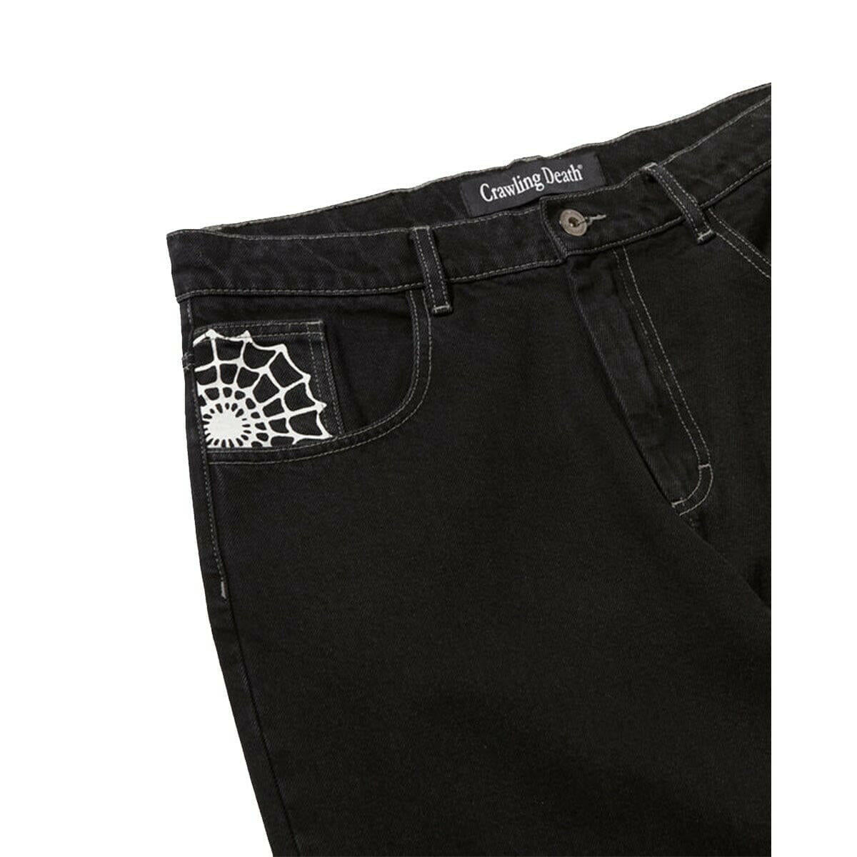 Crawling Death  - Web Denim Jeans Washed Black.