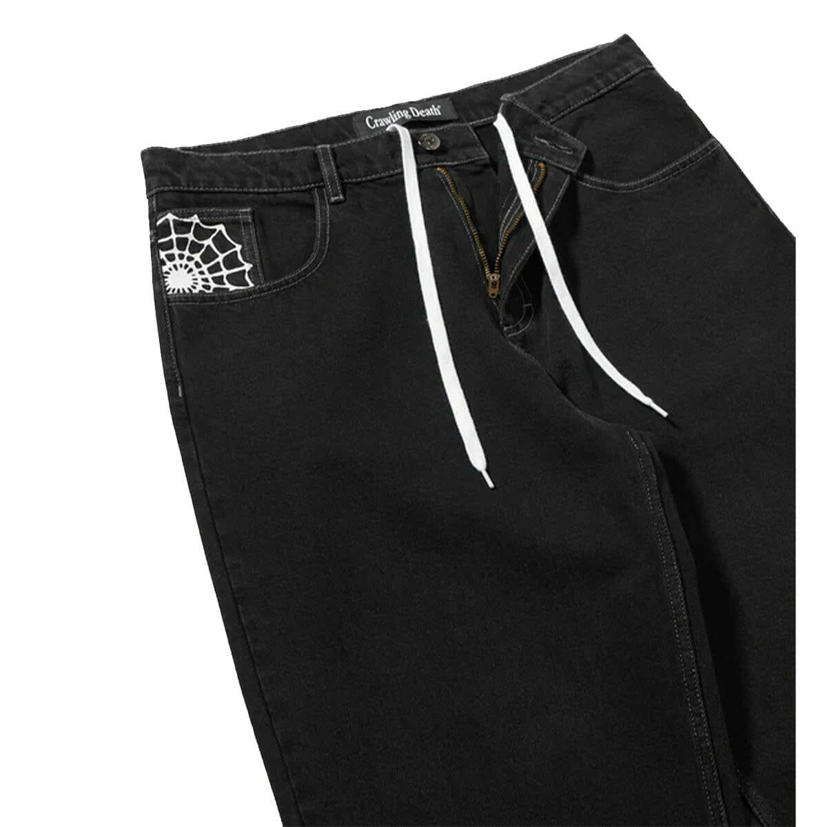 Crawling Death  - Web Denim Jeans Washed Black.