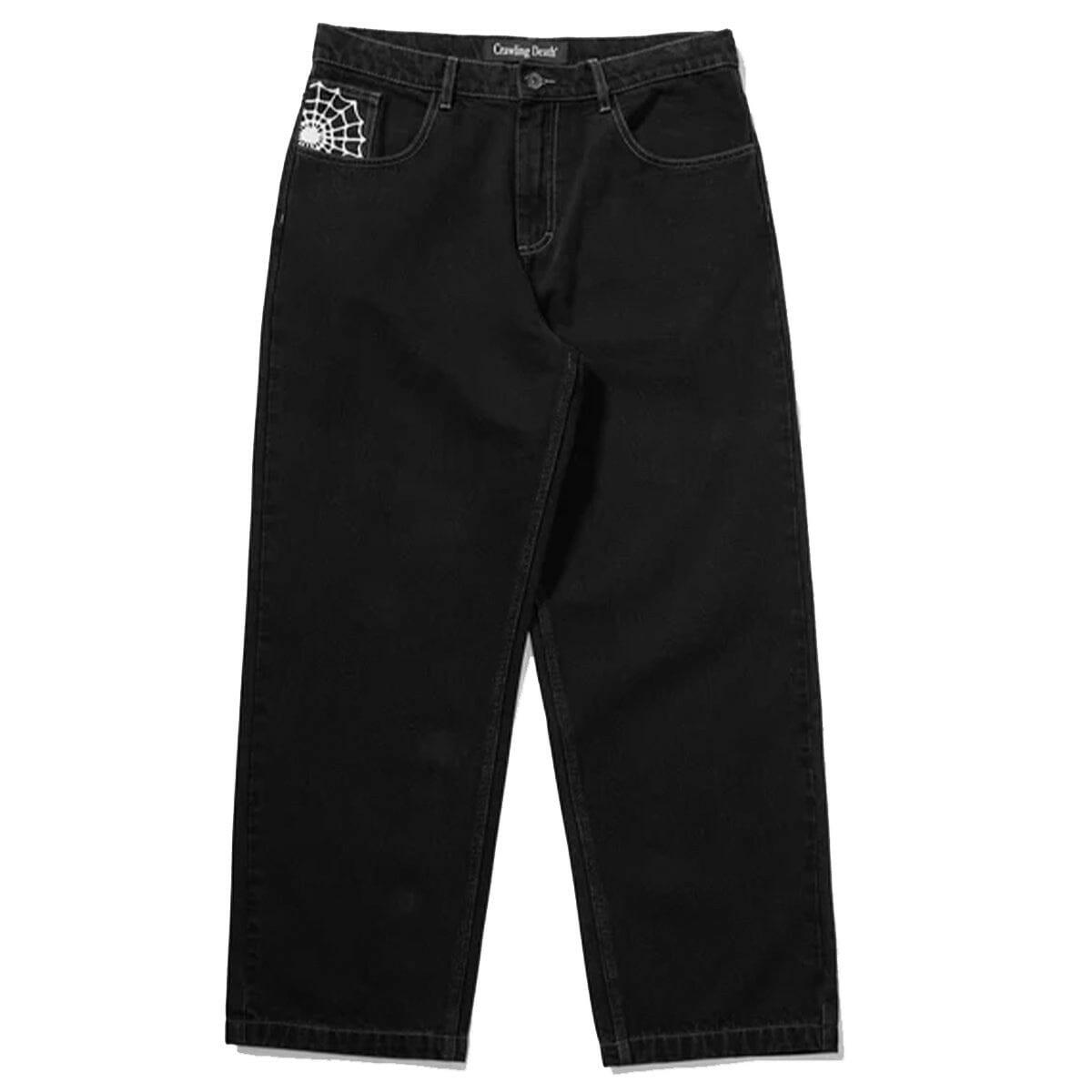Crawling Death  - Web Denim Jeans Washed Black.