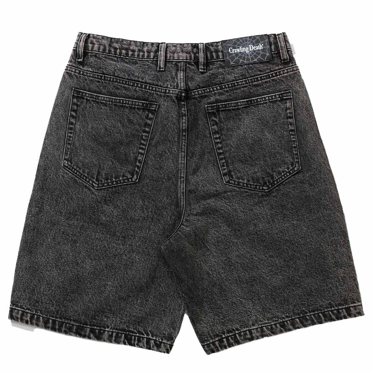Crawling Death - Web Denim Shorts Acid Black.