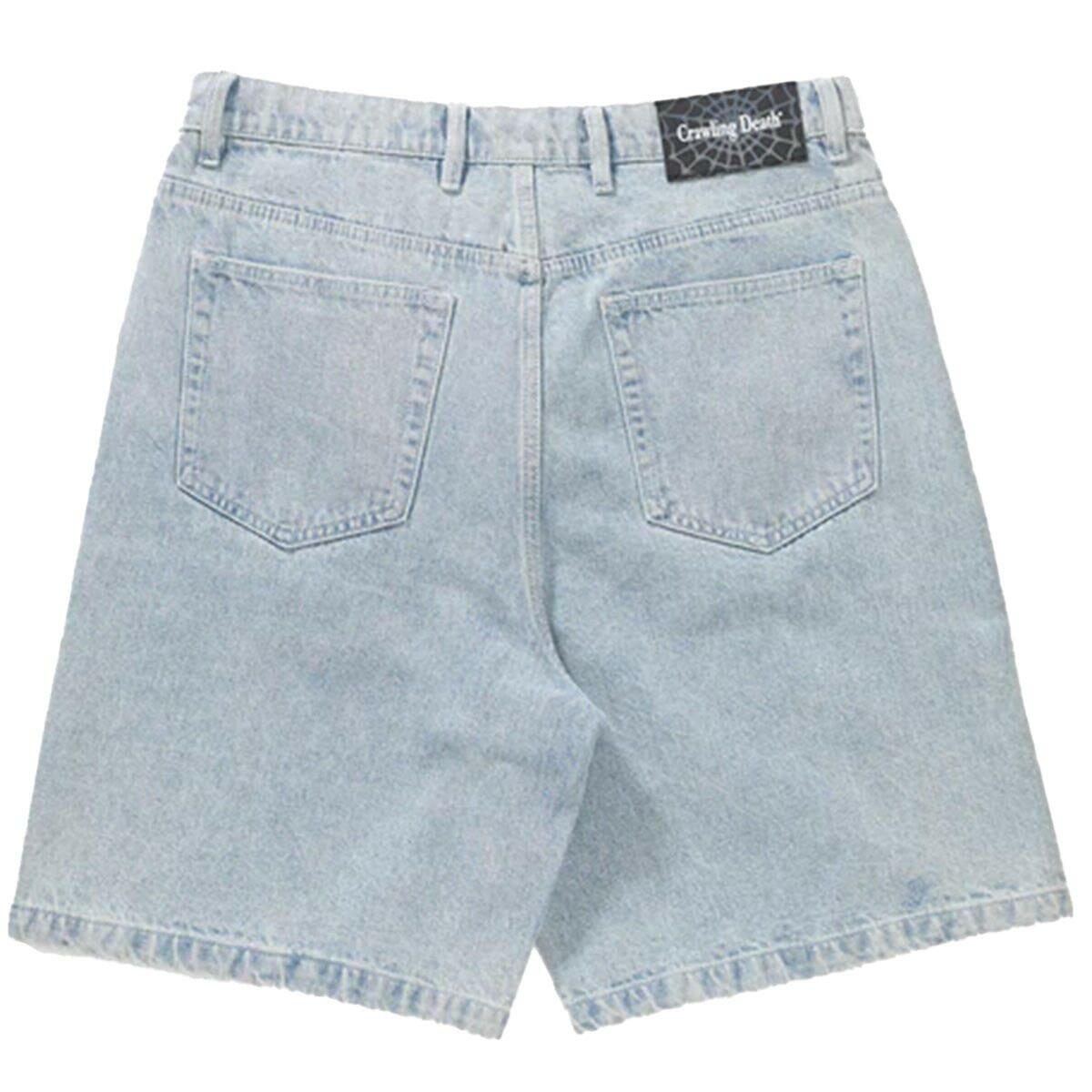 Crawling Death - Web Denim Shorts Light Blue.