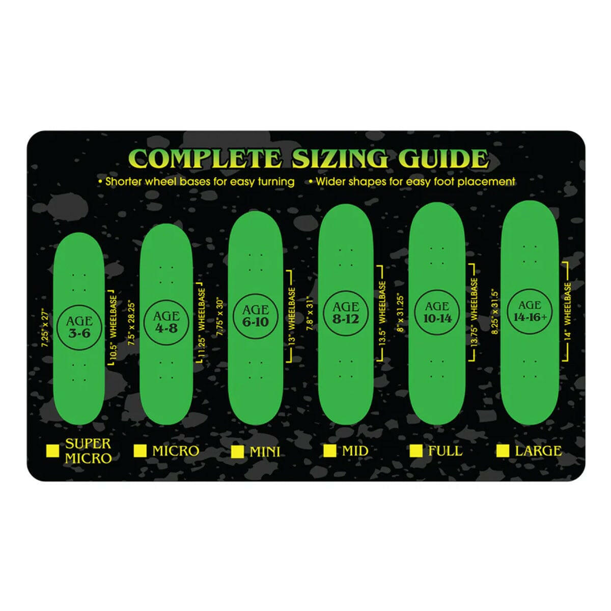 Creature skateboards deck size chart