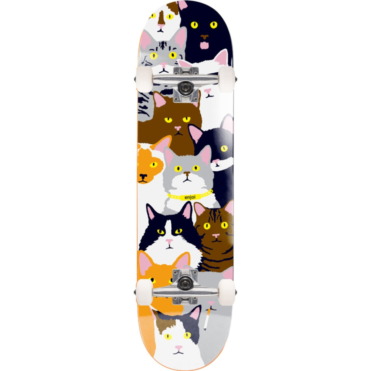 Enjoi Cat Collage Soft Top 7.25 Complete Skateboard Multi - front/graphic view