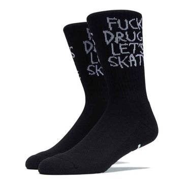 Heroin Fuck Drugs Let's Skate Socks Black