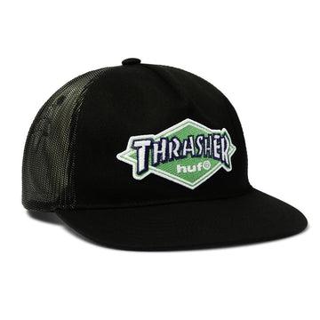 Huf Thrasher Logo Twill Trucker Black Front