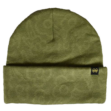 Krooked Flowers Eyes Clip Cuff Beanie Olive