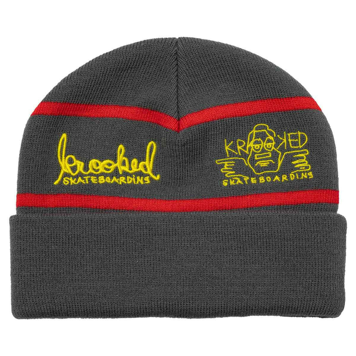 Krooked - Naskar Cuff Beanie Charcoal/Red/Yellow.