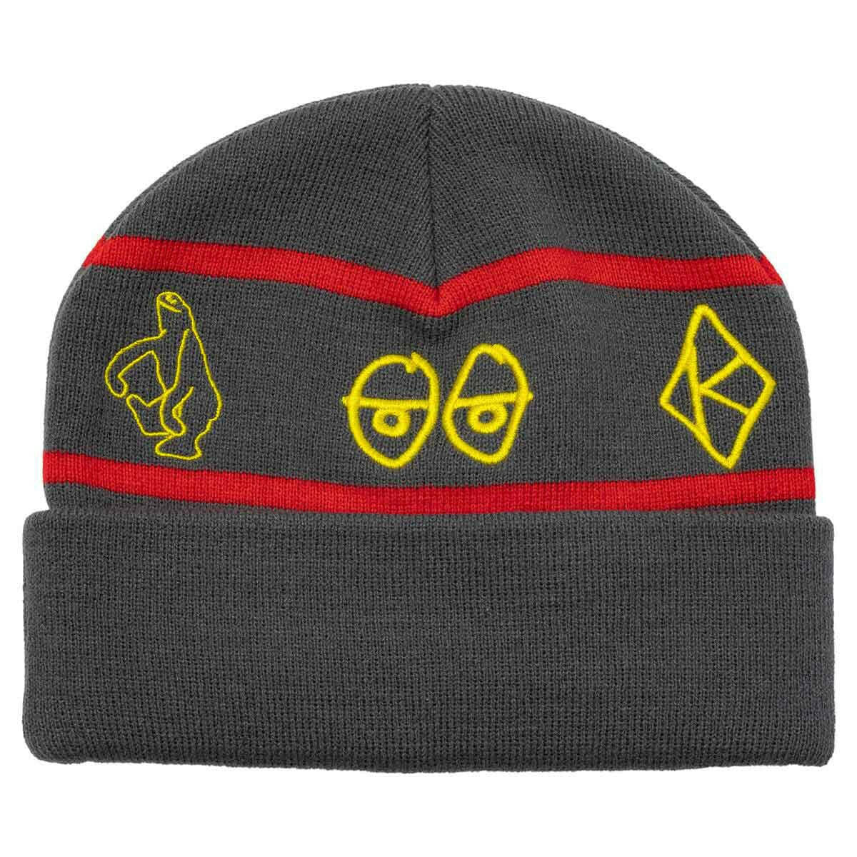 Krooked - Naskar Cuff Beanie Charcoal/Red/Yellow.