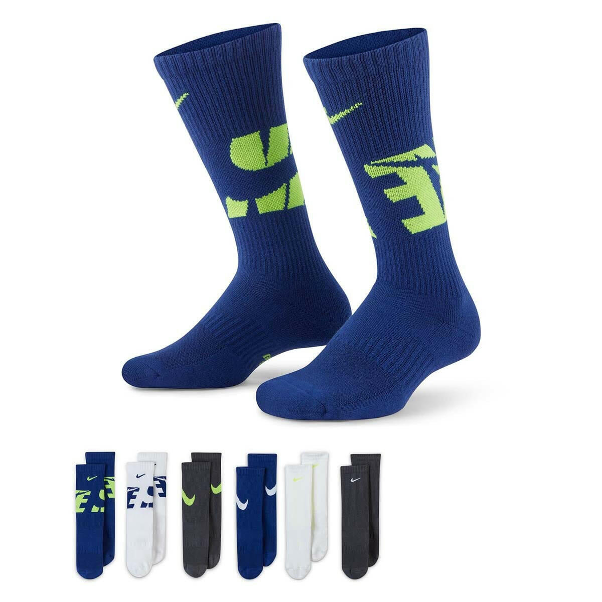 Nike - Everyday Cushioned Youth Crew Socks 6 Pack Multi.