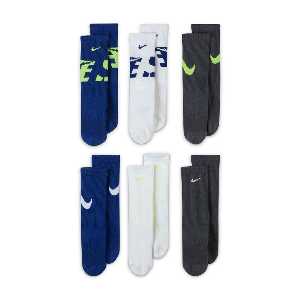 Nike - Everyday Cushioned Youth Crew Socks 6 Pack Multi.