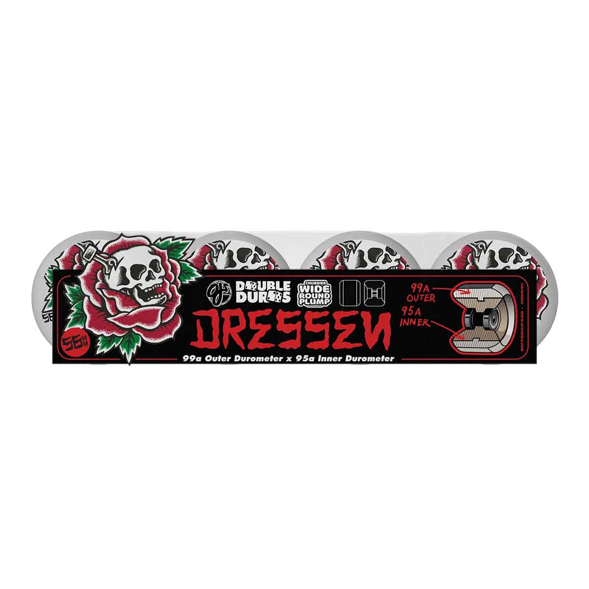 OJ Dressen Rose Skull Double Duro Chubbies 56MM 99A/95A Skateboard Wheels Packaging