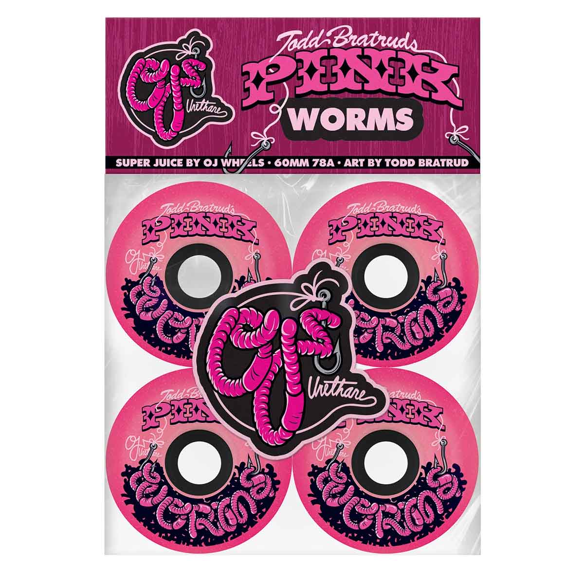 OJ Pink Worms Super Juice 60MM 78A Skateboard Wheels Packaging
