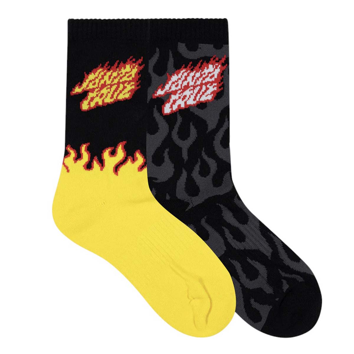 Santa Cruz Flaming Stack Youth Socks Yellow Black